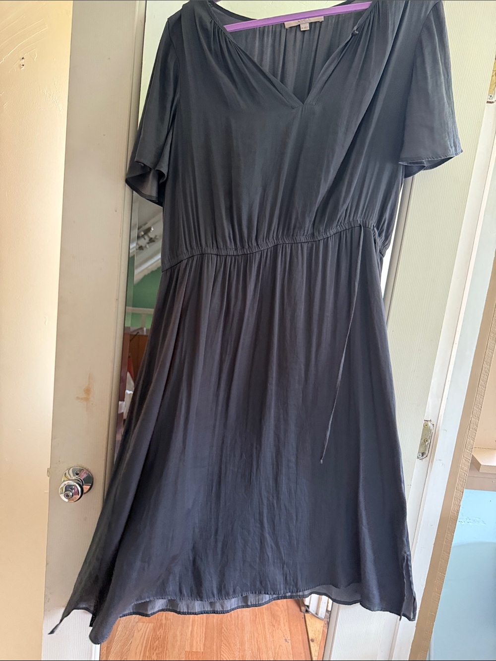Ann Taylor lightweight soft as silk gray V-Neck Midi Dress